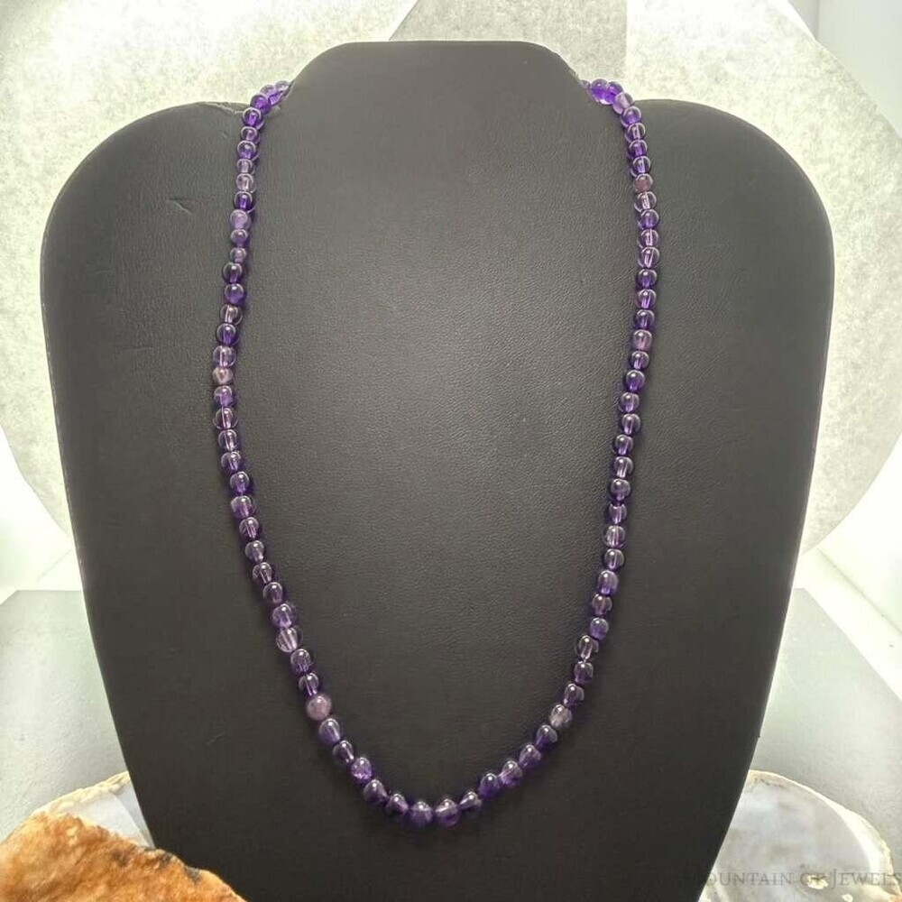 Sterling Silver 6mm Amethyst Beaded 18" Necklace For Women